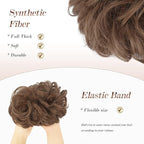 FESHFEN Messy Bun Hair Piece - Large Elastic Wavy Curly Hair Bun Scrunchies Ponytail Extensions Synthetic Chignon Hairpieces for Women, Medium Auburn 1.94oz