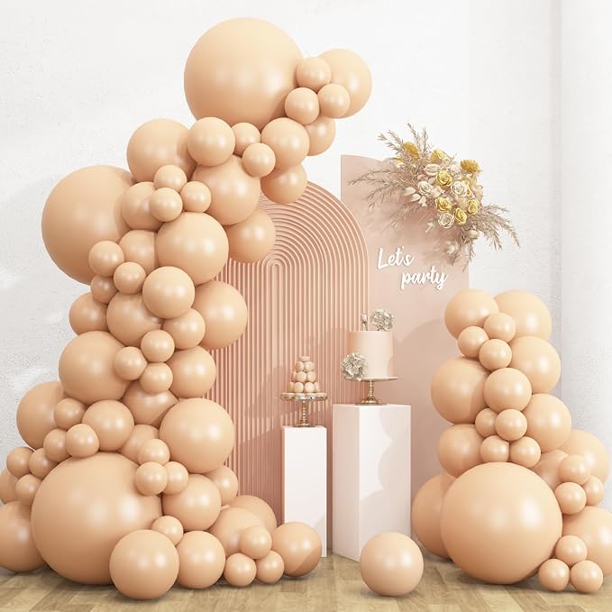 RUBFAC 135pcs Nude Balloons, Latex Boho Beige Apricot Balloon Different Sizes by RUBFAC