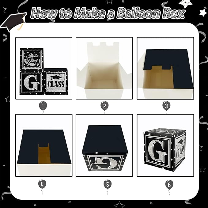 Black and Silver Graduation Decorations Class of 2026 Balloon Boxes - Image 2