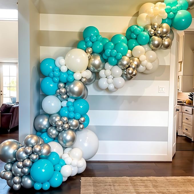 Double Stuffed Teal Balloons, Pearl White Balloon - Image 7