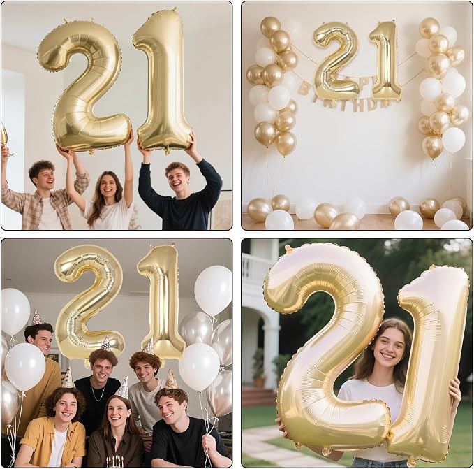 Champagne Gold Large Number 21 Balloon, 40 Inch Light Gold Foil Helium Number - Image 7