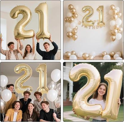 Champagne Gold Large Number 21 Balloon, 40 Inch Light Gold Foil Helium Number - Image 7