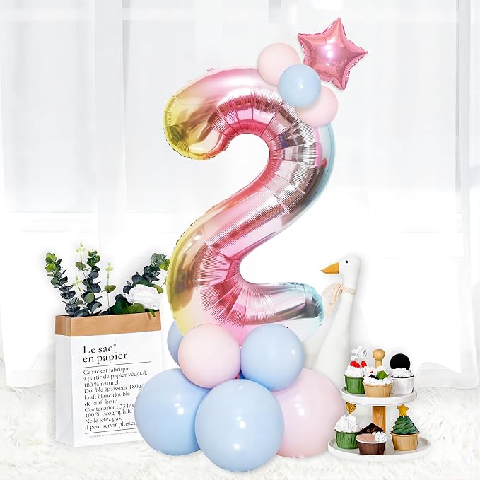 40 Inch Giant Rainbow Number 2 Balloons, Birthday Balloons, Helium Mylar Foil - Image 3