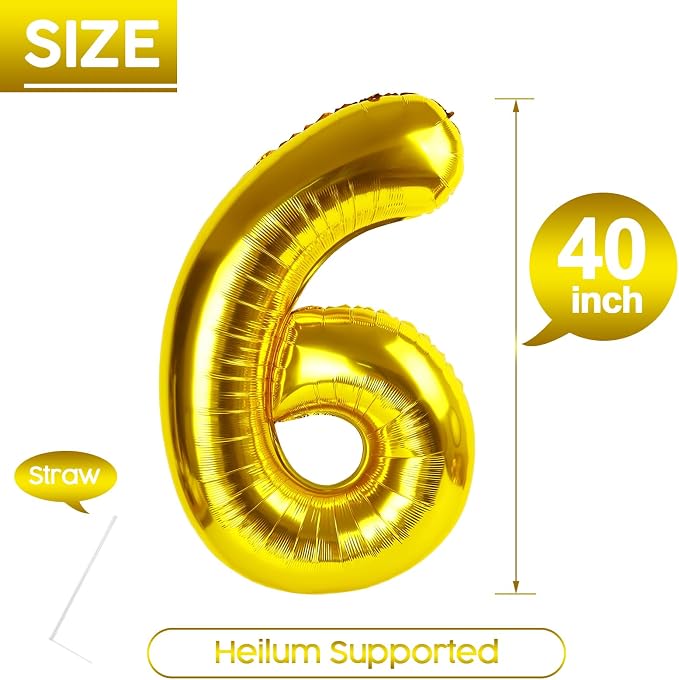6 Balloon - Gold Birthday Number Balloons, 40 Inch Decorations Men Women | Gold - Image 5