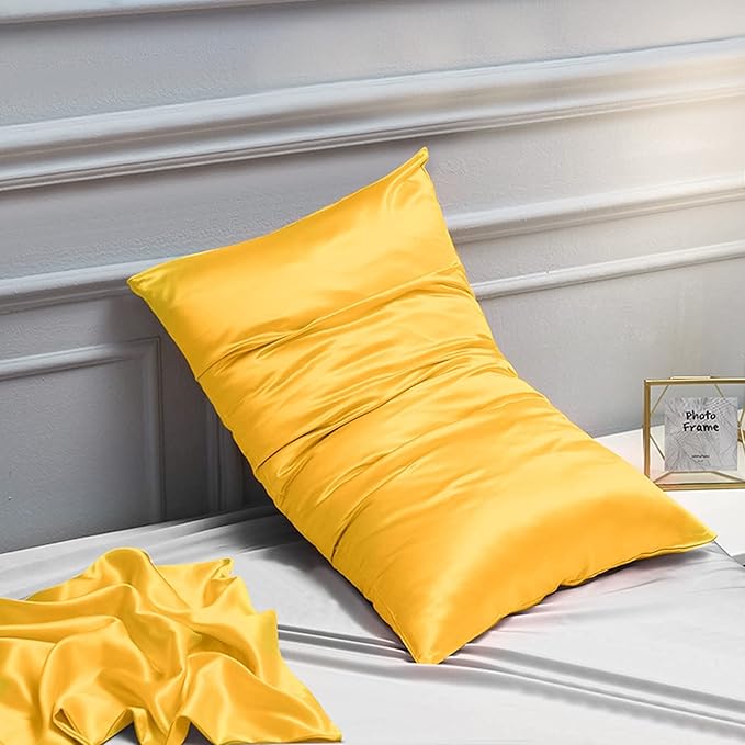 NTBAY 12 Pack Satin King Pillowcases for Hair and Skin, Luxurious and Silky Pillow Cases with Envelope Closure, 20 x 36 Inches, Yellow