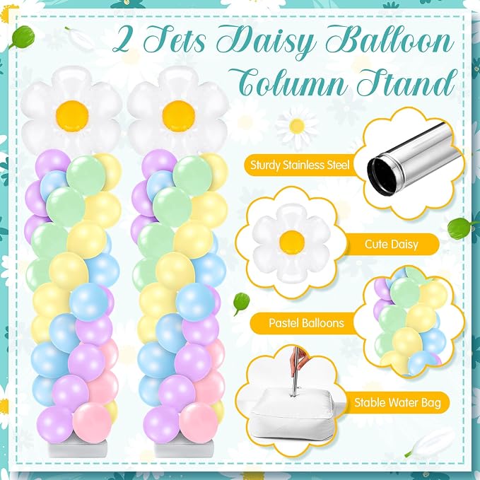 Kasyat 2 Sets Daisy Pastel Party Balloon Column Stand Kit, Adjustable Groovy - Image 3