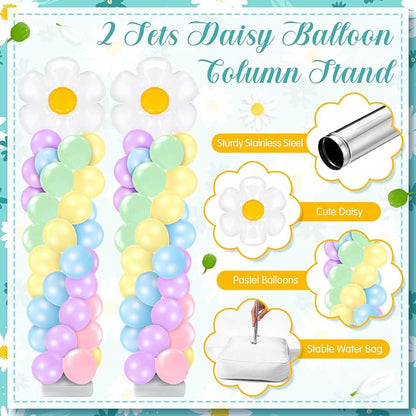 Kasyat 2 Sets Daisy Pastel Party Balloon Column Stand Kit, Adjustable Groovy - Image 3
