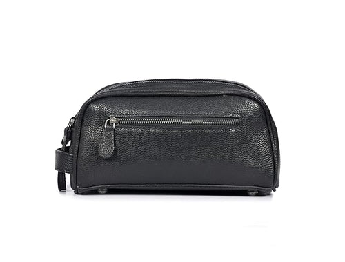 10" Premium Leather Toiletry Travel Pouch With Waterproof Lining | King-Size Handcrafted Vintage Dopp kit By Aaron Leather Goods (Jade Black)