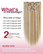 Moresoo Clip in Hair Extensions Blonde Highlights Long Remy Real Human Hair Clip in Extensions Golden Blonde with Medium Blonde for Women Warm Color Straight Double Weft 120g/7pcs 16 inch