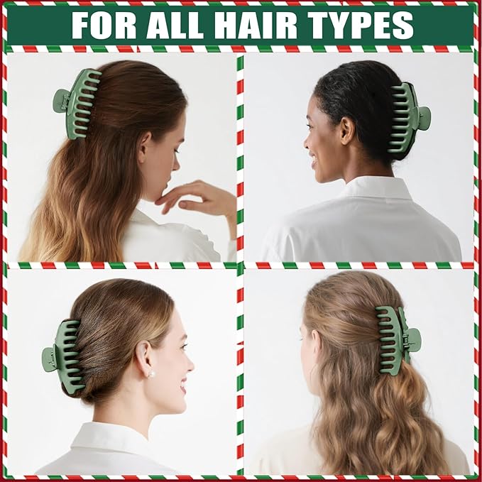 TOCESS Hair Claw Clips for Women - 8PK Large Neutral Matte Jumbo Hair Clips for Thick, Thin, Long, Short, Curly Hair Girls, Big Jaw Clip Set for Daily Use (Forest Green)