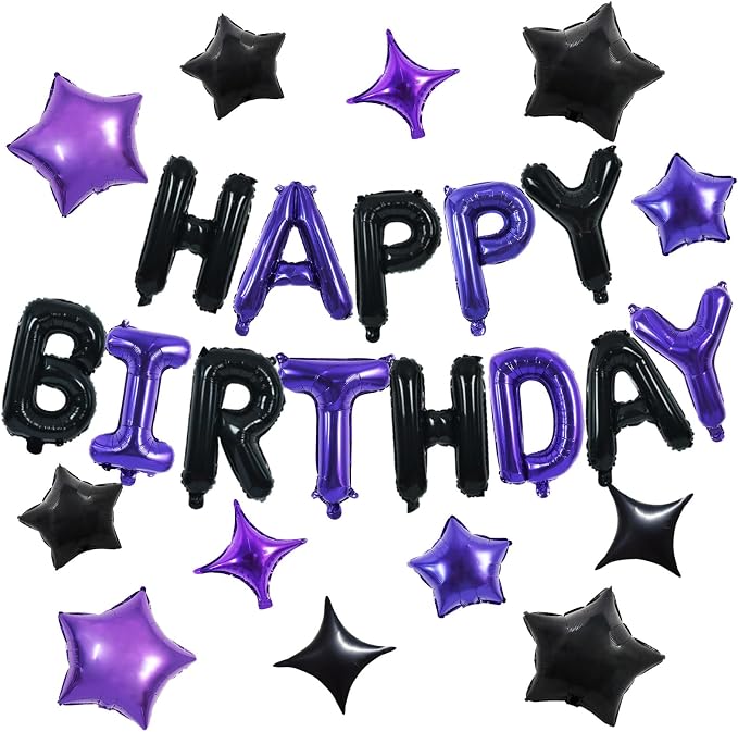 TONIFUL Black Purple Birthday Decoration Kit 16 Inch Happy Birthday Balloon | by TONIFUL