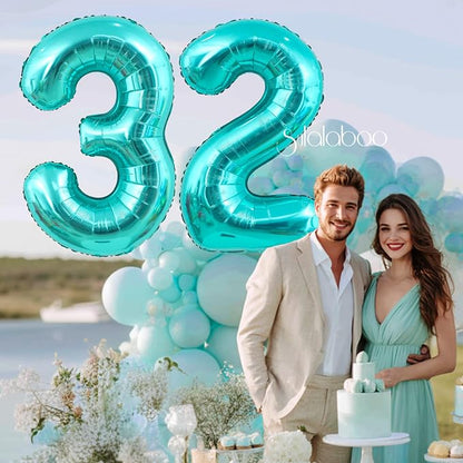 40 Inch Big Teal Blue Number 32 Foil 0-9 Mylar Helium Balloons | Large Digital - Image 5