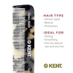 Kent FOT TW Handmade Fine Tooth Comb, Pocket Travel Comb for Men's Styling, Mustache, Beard Care, and Fine or Thinning Hair