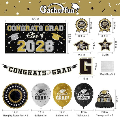 Black and Gold Themed 2026 Graduation Decorations Set - Image 2