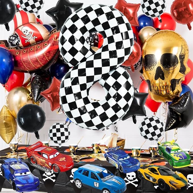 TONIFUL 40 Inch Large Checkered Number 8 Balloon 8th Birthday Decorations | 8th - Image 7