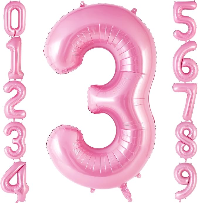 Pink Number 3 Balloon 40 inch, Big Large Foil Helium Number Balloons, Jumbo by AIQINHU