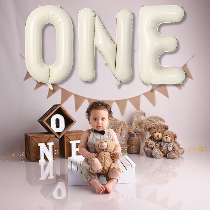 40 Inch Beige One Balloons for 1st Birthday, Cream White Sand One Balloon - Image 5