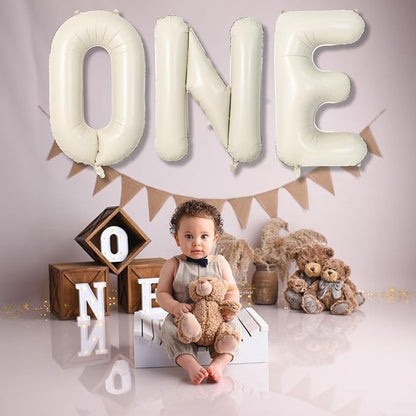 40 Inch Beige One Balloons for 1st Birthday, Cream White Sand One Balloon - Image 5