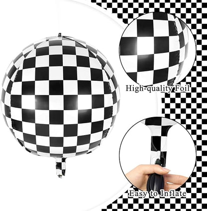 6 Pcs 4D Checkered Balloons, 22 Inch Sphere Checkered Foil Balloons - Image 5