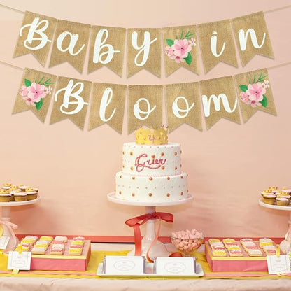 ANGOLIO 2Pcs Floral Baby in Bloom Baby Shower Burlap Banner Decoration Wall - Image 4