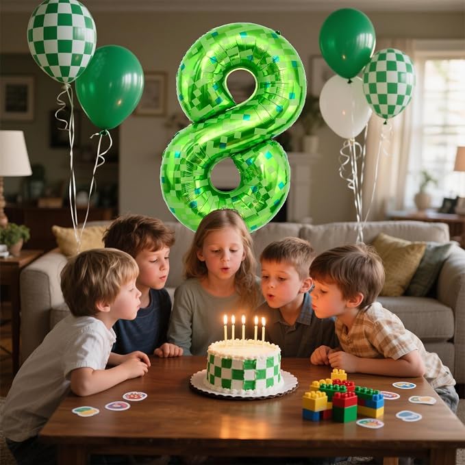 40 Inch Giant Green Pixel Miner Theme Number Balloons 40 Inch Foil Party - Image 7