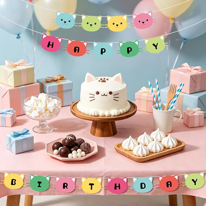 Cat Happy Birthday Banner Party Decorations Birthday Cat Banner Garlands Sign - Image 5