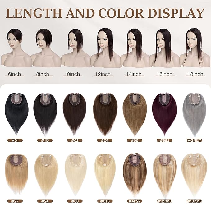 Rich Choices Hair Toppers for Women Real Human Hair 100% Human Remy Toppers with Thinning Hairs NO Bangs Clip in Hairpiece 4"x4.7"Lace Base 18 Inch #18P613 Ash Blonde Highlights Bleach Blonde