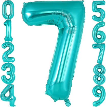 Teal Blue Number 7 Balloon, 40 Inch Big Large Foil Helium Number Balloons by AIQINHU