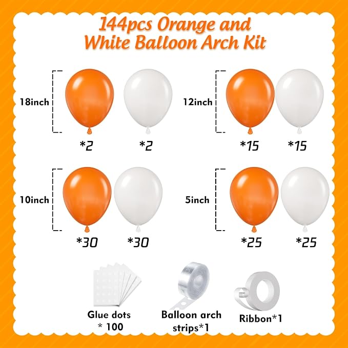 Orange and White Balloons Arch Kit 144pcs - Image 2