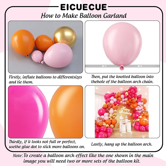 200Pcs Pink and Orange Gold Balloons Garland Arch Kit - Image 3