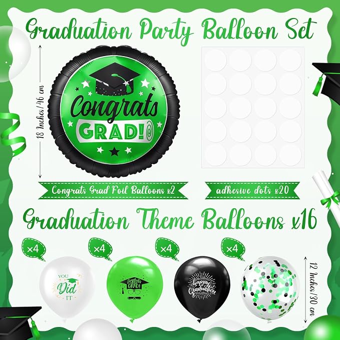 Kasyat 2 Set Green and Black 2026 Graduation Table Centerpiece Balloon Stand - Image 2