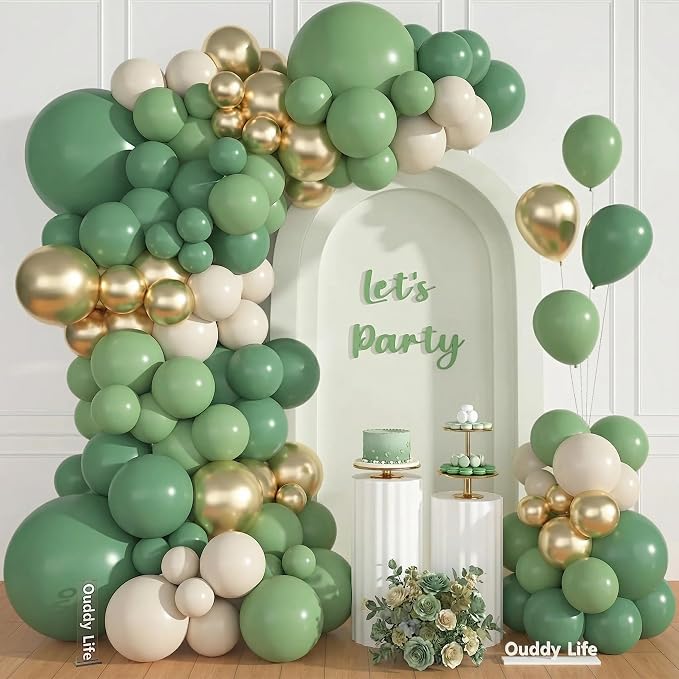157Pcs Green Balloons Arch Garland Kit Different Size | Sage Green White Sand by OUDDYLIFE