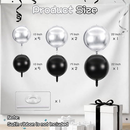 Black Silver Round Foil Balloons - Image 2