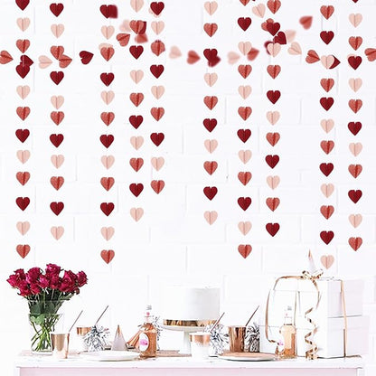 Rose-Gold Pink Burgundy-Red 3D-Heart Garland - 39Ft Galentines Valentines Day - Image 4