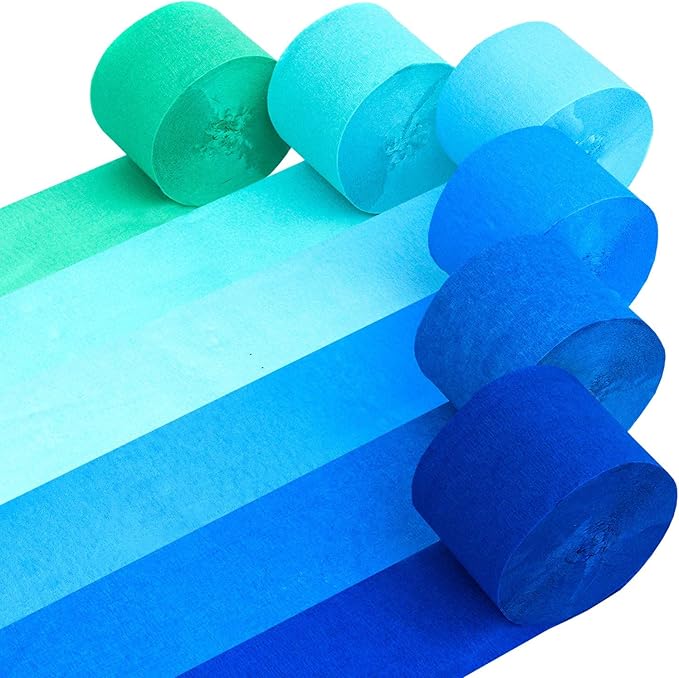 6 Blue Streamers, 492ft Pack of Crepe Paper Bachelorette Party Decorations | by CaptainD%C3%A9cor