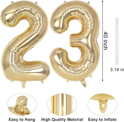 Champagne Gold Large Number 23 Balloon, 40 Inch Light Gold Foil Helium Number - Image 2