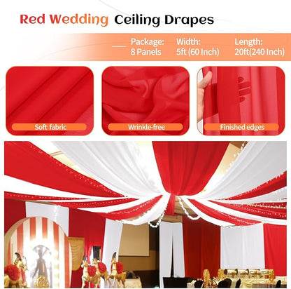 8 Panels Red Ceiling Drapes for Wedding Ceiling Drapes 5ftx20ft Wedding Arch - Image 4