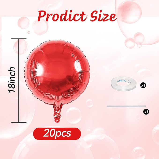 20PCS Red Round Shaped Balloons, 18 Inch Round Foil Balloon, Round Aluminum - Image 2