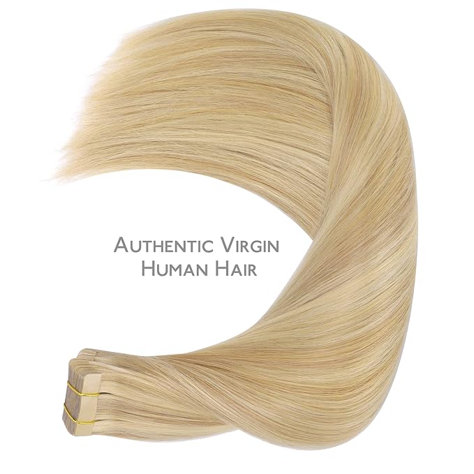 WENNALIFE Tape in Hair Extensions Human Hair, 20pcs 50g 18 inch Light Blonde Highlighted Golden Blonde Remy Hair Extensions Straight Human Hair Tape in Extensions Skin Weft
