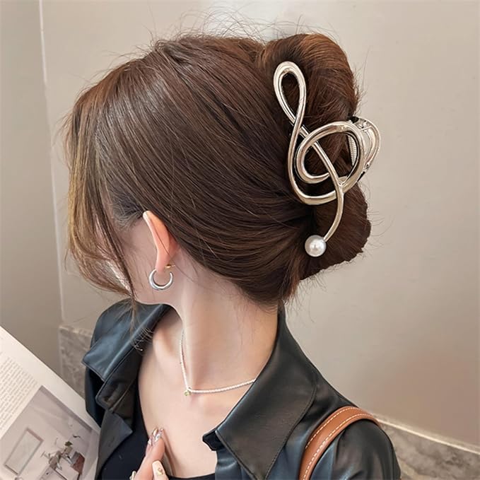 Music Note Hair Clips Metal Music Note Hair Claw Clips Musical Score Hair Claws With Pearl Large Clef Claw Clip Strong Hold Nonslip Hair Jaw Clip for Thin Thick Hair Stylish Hair Accessories for Women