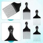 4 Pcs Hair Picks for Curly Hair, Plastic and Metal Hairs Pick for Black Men Wide Tooth Afro Pick Comb Detangling Wig Braid Hairs Styling Tool Hairdressing Styling Tool (Black)