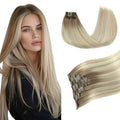 PINKPEARL Clip in Hair Extensions Real Human Hair, 22 Inch 120g 7pcs Human Hair Extensions Clip In, #8/60/18 Balayage Ash Brown to Platinum Blonde and Ash Blonde(#8/60/18-22)