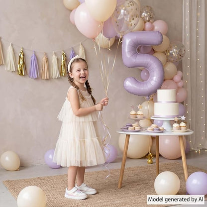 Cream Purple Number 5 Balloon 40 Inch, Foil Numeral - Image 6