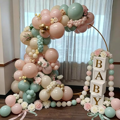 Pink and Green Balloons, 12 Inch Sage Green Pearl Pink and White Gold Confetti - Image 6