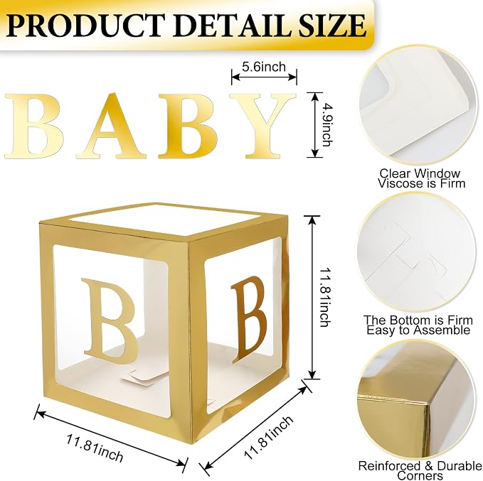 Gold Baby Boxes with Letters for Baby Shower, Baby Shower Decorations for Boys - Image 3