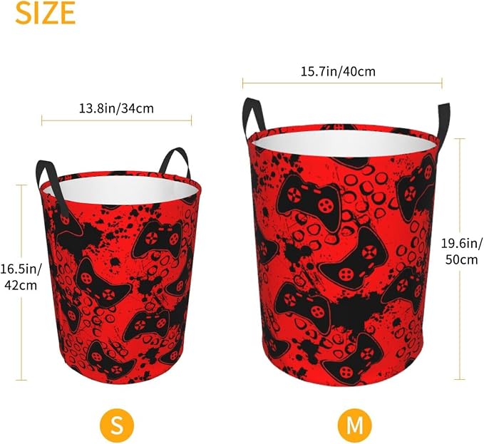 Game Joysticks Red Background Round Laundry Hamper Storage Basket Toys Clothes - Image 4