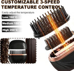Mini Straightener Brush, Rechargeable Portable Hair Straightener Brush, 3-Speed Temperature Control, Anti-Scald Shell, Lightweight and Portable for Home Travel Gift (Black)