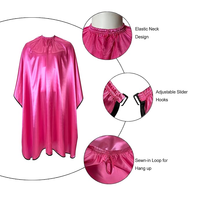 Salon Styling Capes for Clients, Hair Dye Cutting Capes with Elastic Hooks, Waterproof Light Weight Satin Sheen Styling Cape Barber Gown for Stylist, 63”*56”(Pink)
