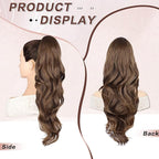 Ponytail Extension, Drawstring Ponytail Extension for Women 26 Inch Long Wavy Light Brown Pony Tails Hair Extensions Synthetic Clip in Ponytail Hairpiece for Women