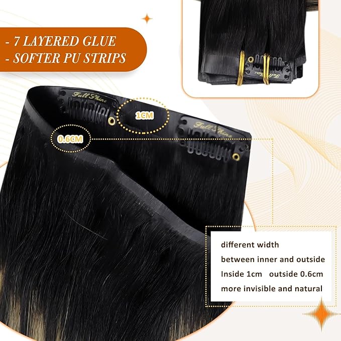 Full Shine Clip in Human Hair Extensions 20 Inch Black with Light Brown Highlights Blonde Seamless Clip ins for Women PU Weft Remy Hair Thick Ends 8 PCS 120G